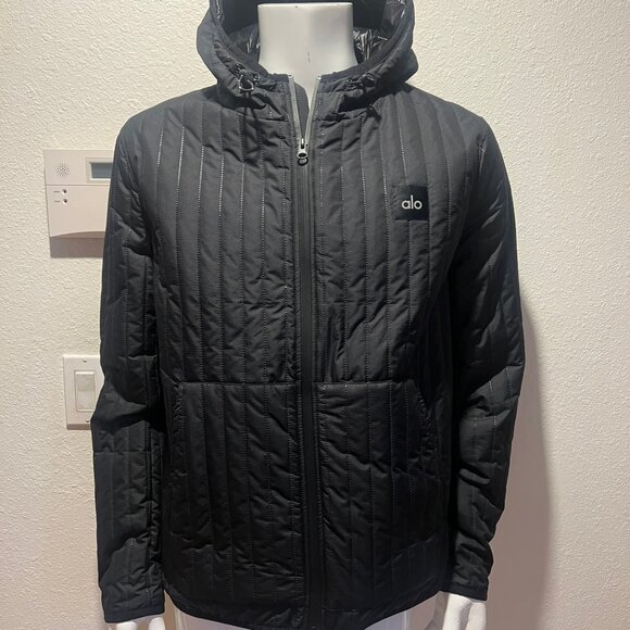 $188 MENS ALO FUTURE HOODED JACKET SIZE M MEDIUM BLACK - Picture 2 of 5